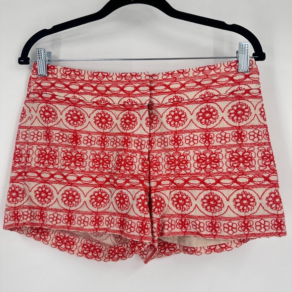 Ann Taylor LOFT Red Embroidered Pattern Shorts Size 2 Coastal‎ Boho - Picture 2 of 11